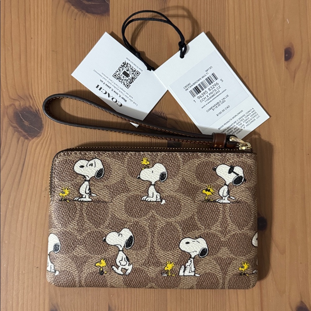 🐶❤️ Coach X Peanuts Corner Zip Wristlet In Signature Canvas With Snoopy Print - Picture 6 of 8
